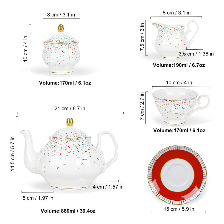 21 Piece Colorful British Porcelain Tea Sets (21 Count)