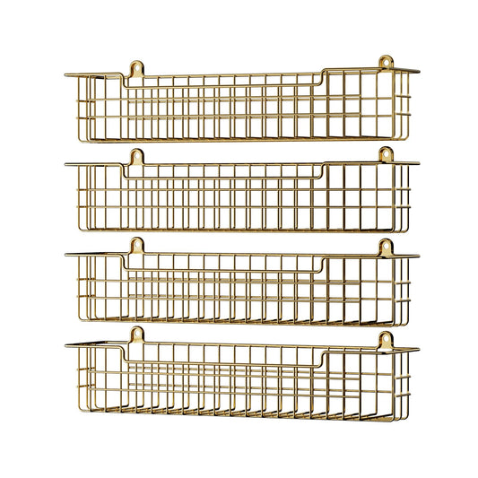 Spice Rack, 4-Pack Seasoning Organizer Wall Mount for Kitchen Storage Organization, Spice Holder Shelf Saving Space for Cabinet, RV, Pantry, Gold (4 Count)