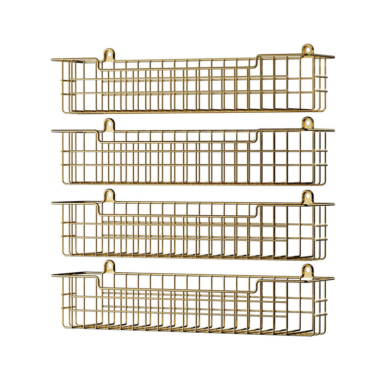 Spice Rack, 4-Pack Seasoning Organizer Wall Mount for Kitchen Storage Organization, Spice Holder Shelf Saving Space for Cabinet, RV, Pantry, Gold (4 Count)