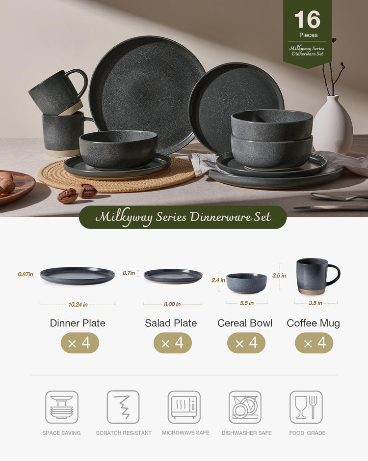 Milkyway 16 Piece Stoneware Plates and Bowls (4 Count)