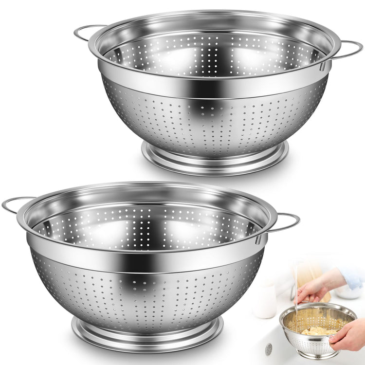 2 Pack 12 Quart Heavy Duty Stainless Steel Colander with Footed Base and Handles Pasta Spaghetti Berry Fruit Vegetable Kitchen Food Strainer Basket (2 Count)