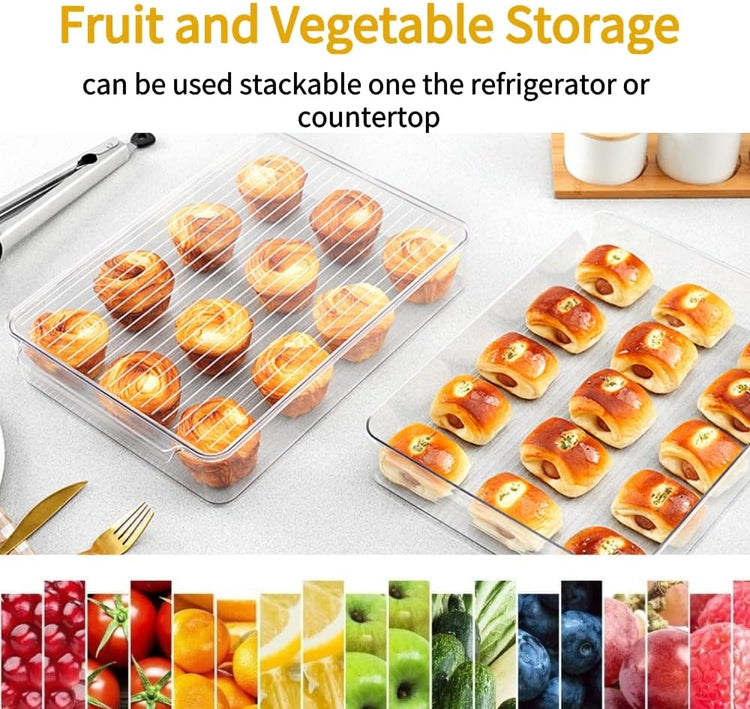 vacane 2 Pack Deli Meat Container for Fridge, Bacon Container with Lids for Refrigerator Fruit, Cold Cuts, Cheese Keeper Marinade Tray, Stackable Freezer Storage Containers