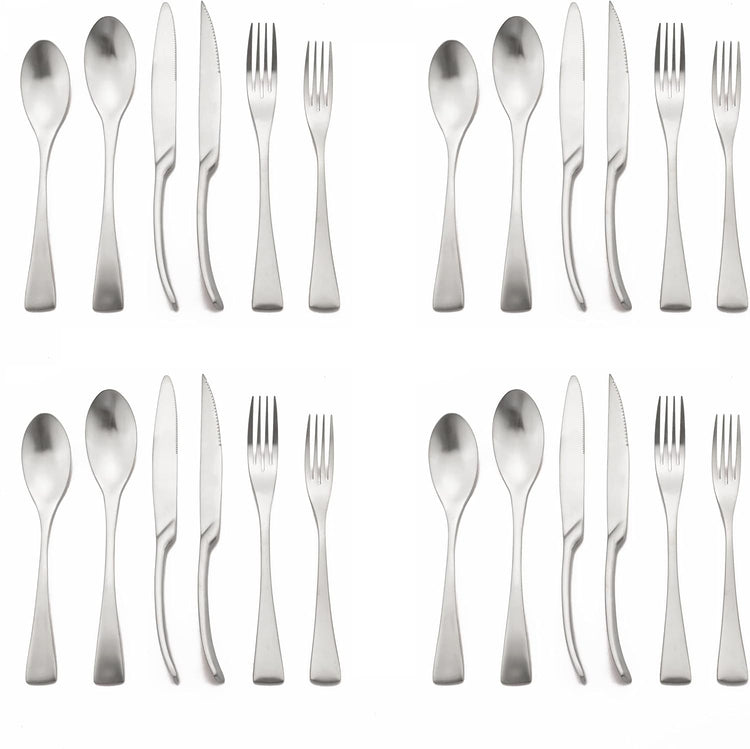 Luxury 304 Stainless Steel Matte Silver Cutlery Flatware Set - Utensil Set Steak Spoons and Forks Knife Silverware Set,Service for 4 (24-Piece)