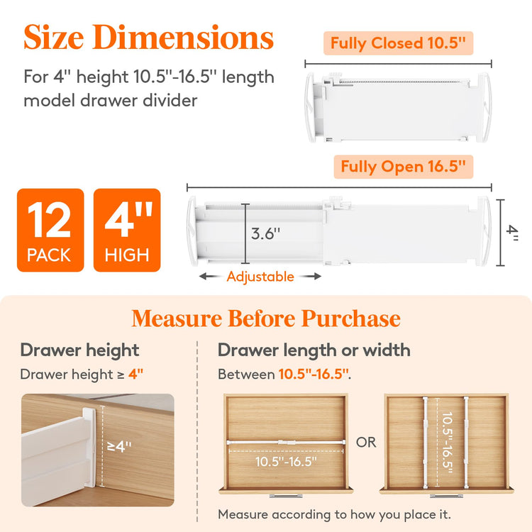 12 Pack 4" High Drawer Dividers (12 Count)