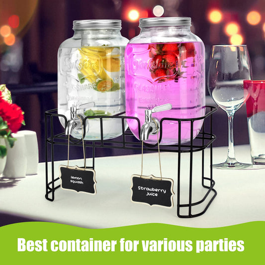 1 Gallon Glass Drink Dispensers For Parties 2PACK.Beverage Dispenser