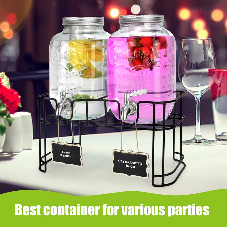 1 Gallon Glass Drink Dispensers For Parties 2PACK.Beverage Dispenser