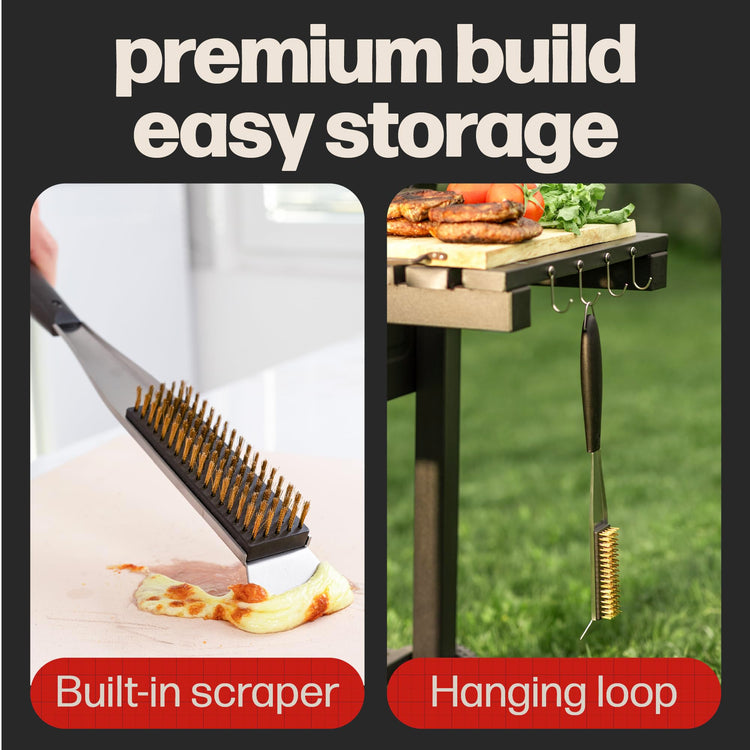 2-in-1 Pizza Oven Brush & Scraper | Dual-Purpose Pizza Stone Brush Scraper with Stainless Steel Head | Outdoor Oven Cleaning Accessories, Stone Cleaner, Essential Cooking Tools