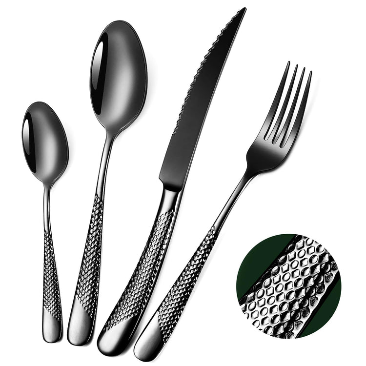 Hammered Black Silverware Set (24 Count)