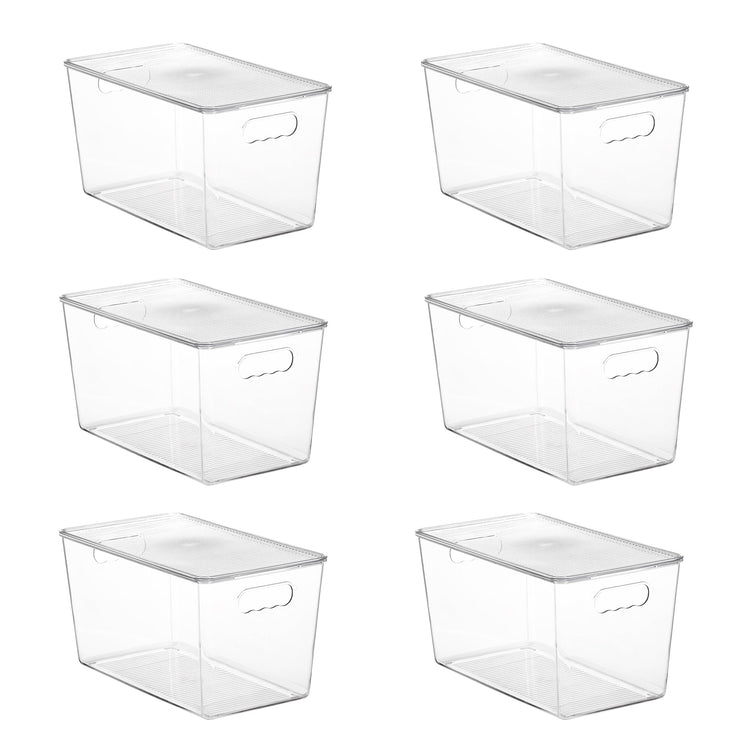 6 Pack Clear Stackable Storage Bins with Lids and Handles (6 Count)