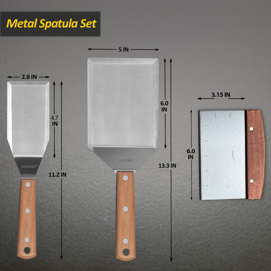 Stainless Steel Metal Spatula Set For Griddle (3 Count)