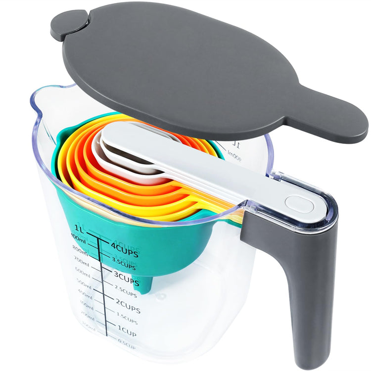 Stackable 10 Piece Measuring Cups and Spoons Set with Lids (10 Count)
