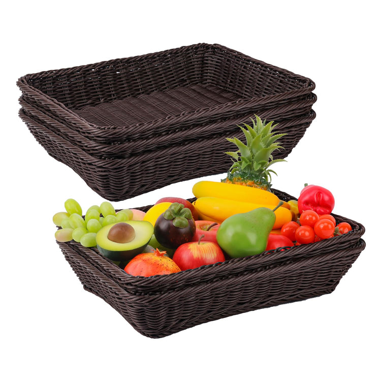 5 Pack 16 Inch Deep Coffee Wicker Bread Basket (5 Count)