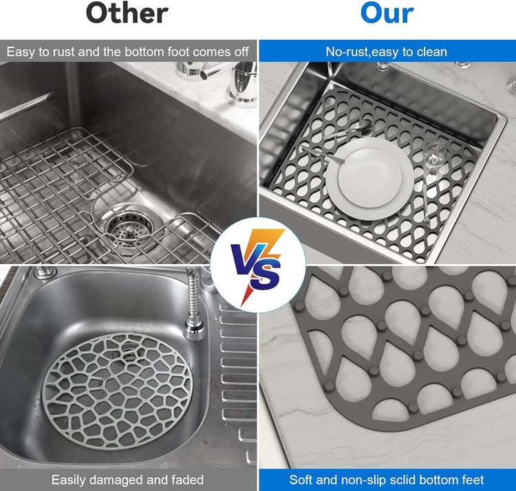 Silicone Sink Mat 2PCS TOOVEM Sink Protectors for Kitchen Sinks, Non-Slip Folding Grid for Bottom of Farmhouse Stainless Steel Porcelain Sink Pad