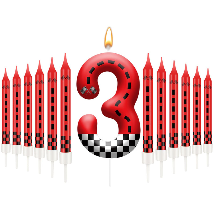 13PCS Racing Car Theme Birthday Candle Set with Checkered Flag Design (13 Count)