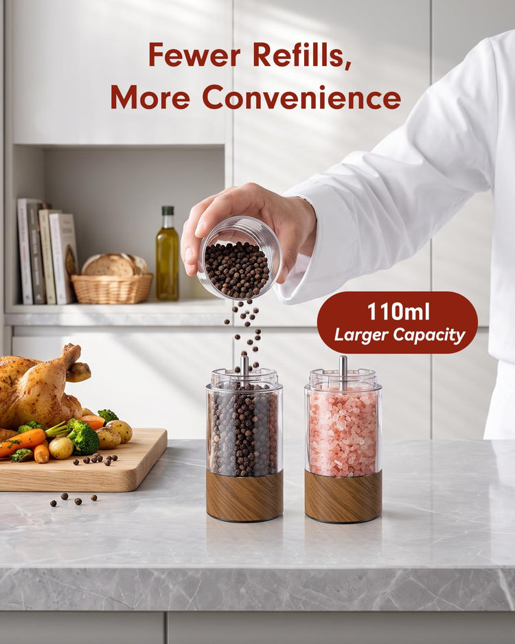 Larger Capacity Rechargeable Electric Salt and Pepper Grinder Set