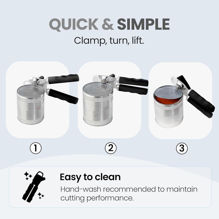 Zulay Kitchen Heavy Duty Stainless Steel Can Opener Manual with Bottle Opener - Rust Proof Manual Can Opener With Turn Knob & Comfy Soft Grip Handles - Black