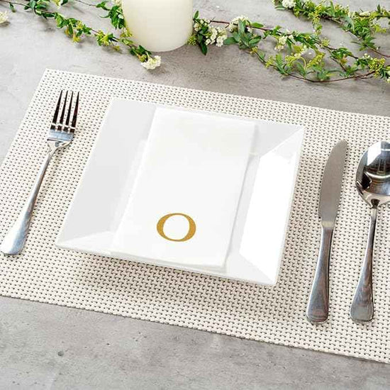 Luxenap 15.8 X 7.9 Inch Linen-Feel Guest Towels, 2000 Lettered Hand Towels - Gold Letter 'O', Sans Serif Font, White Paper Dinner Napkins, airlaid, For Restrooms And Tables
