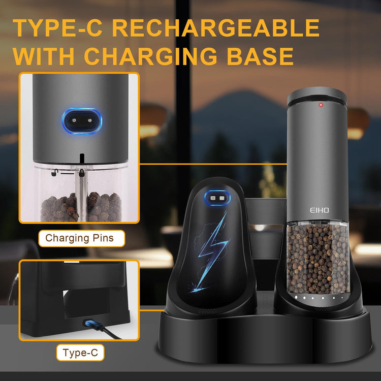 Electric Salt and Pepper Grinder Set USB Rechargeable (2 Count)