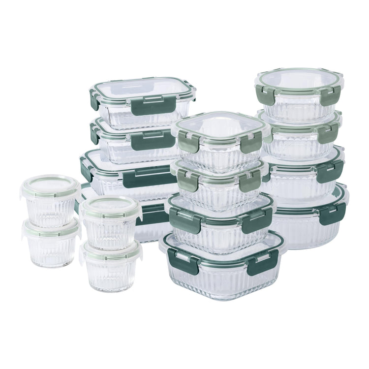 Premium 32 Pc. Borosilicate Glass Food Container Set with Dividers
