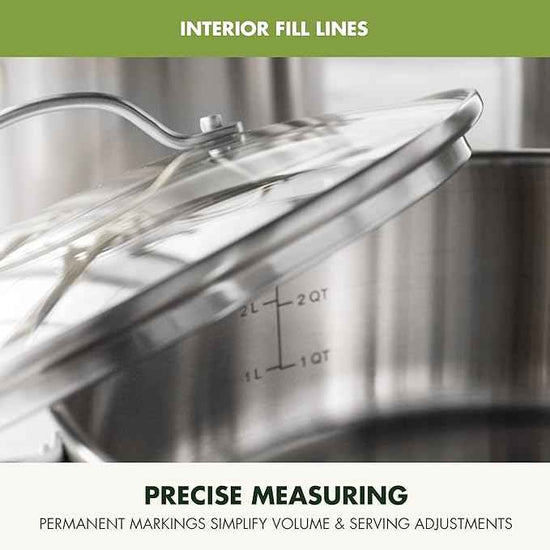 GreenPan Stainless Steel Cookware Set, 11 Piece, Induction Cookware, Dishwasher Safe, Oven Safe to 600F, Large 8QT Stock Pot, Sauce, Saute, Frying Pans, Pots & Pans Kitchen Essentials, Silver