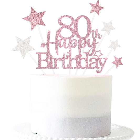 Rose Gold 80th Birthday Cake Topper (7 Count)