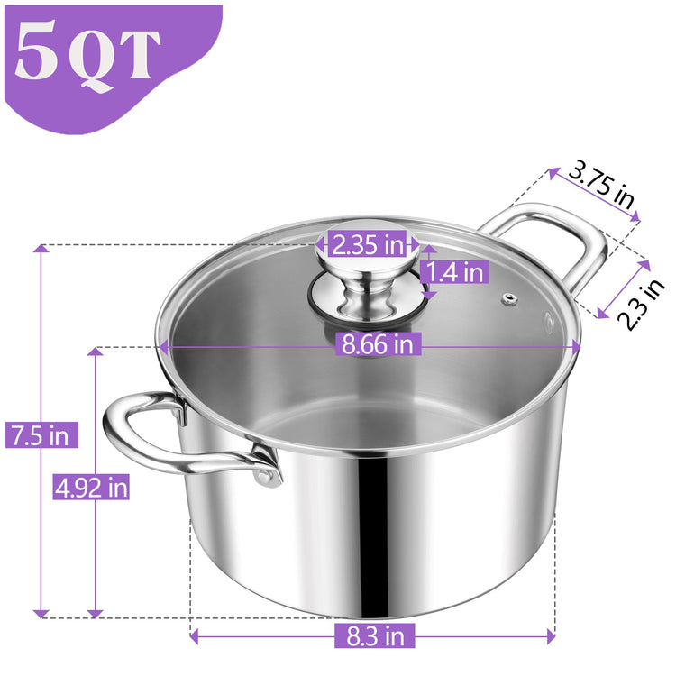 5 Quart Tri Ply Stainless Steel Stock Pot