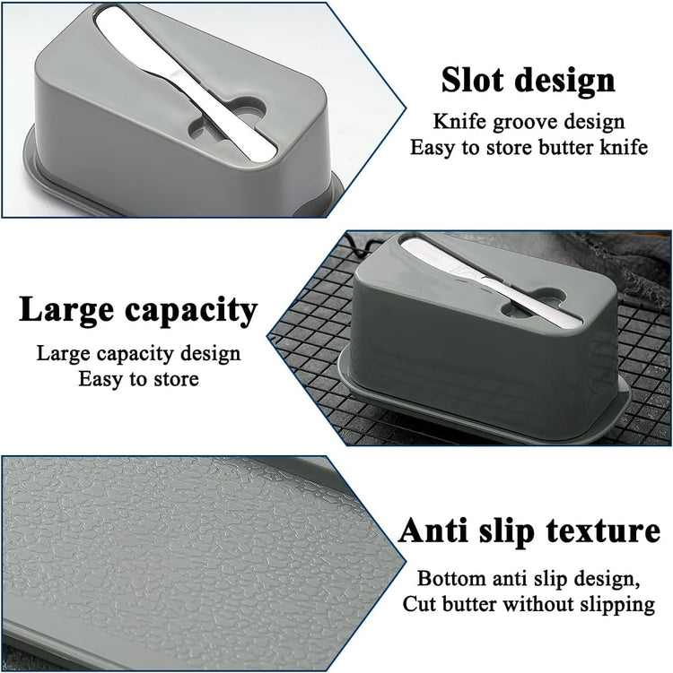 Evanda Butter Dish with Lid for Countertop and Refrigerator Door Shelf with Butter Spreader Knife, Butter Keeper, Plastic Butter Holder Tray Container for West/East Coast Butter
