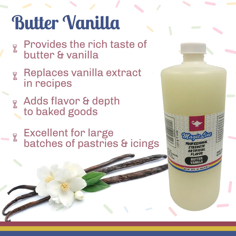 Magic Line Butter Vanilla Flavoring Oil for Baking 32 Ounces