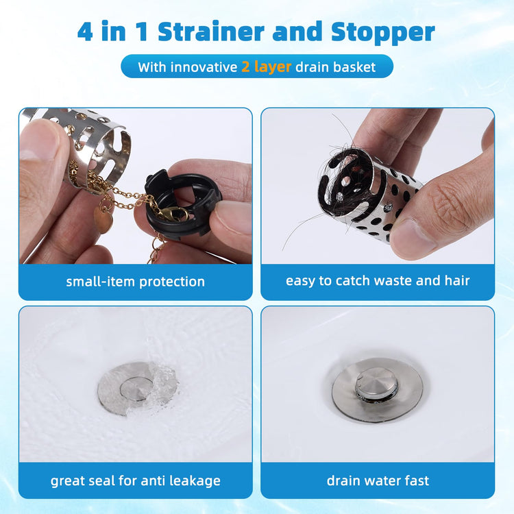 2PCS Universal Bathroom Sink Drain Strainer Hair Catcher (2 Count)