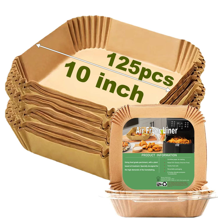 10 Inch Largest Square Air Fryer Liners Disposable for 8 (125 Count)
