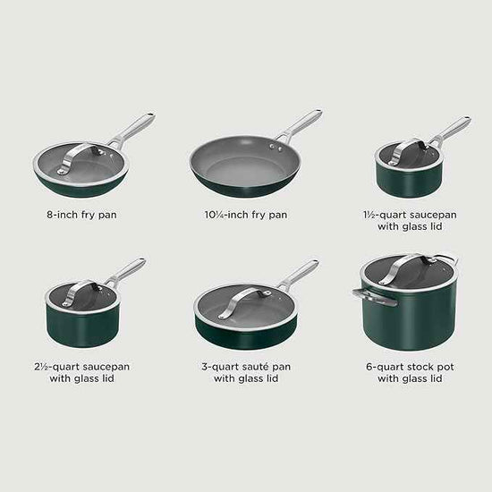 Ninja Ceramic Pro 11Piece Cookware Set, NonStick Pots & Pans Set with Glass Lids, Nontoxic, PTFE Free, Ceramic Coated, Oven Safe, All Stovetops & Induction Compatible, British Racing Green, CW39011GN