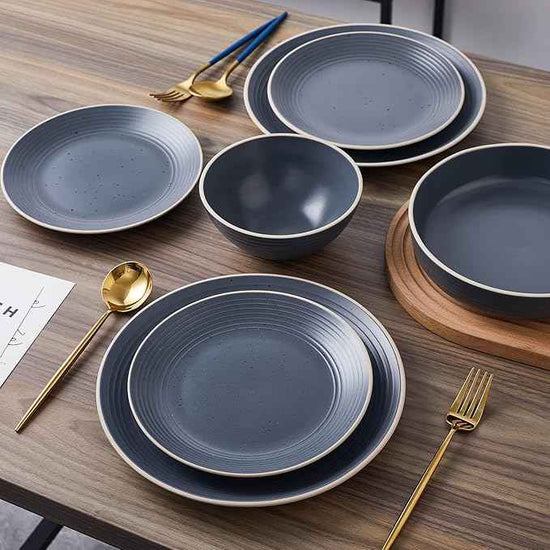Stone Lain Lauren Modern Stoneware 16-piece Round Dinnerware Set, Plates and bowls Set, Dish set for 4, Charcoal