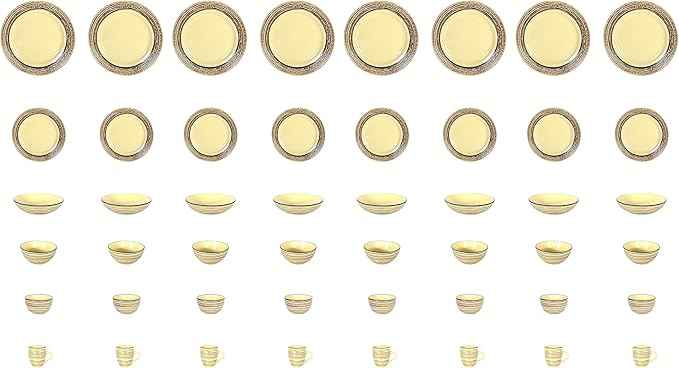48 Piece Dinnerware Set, Ceramic Plates and Bowls Sets for 8, Microwave and Dishwasher Safe, Handcrafted Tree Bark Series Dish Set, Bamboo