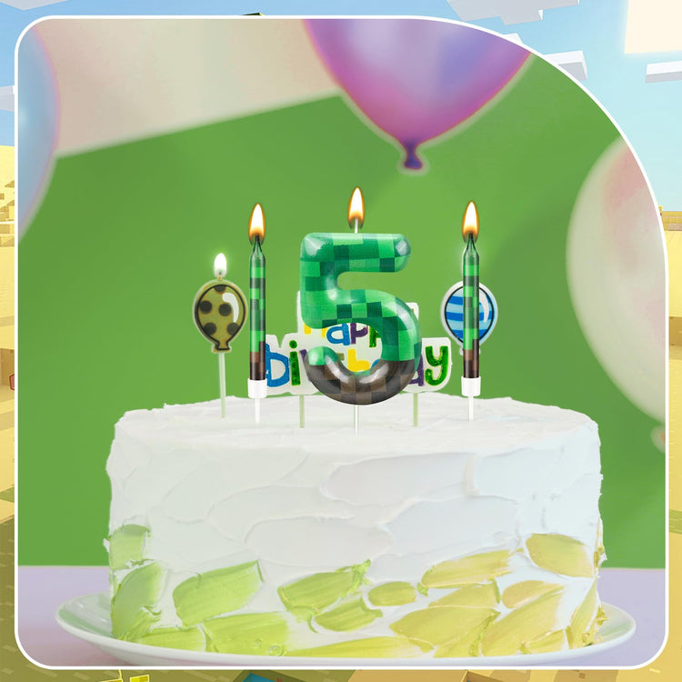 13 Pcs Dynamite Candles 12 TNT Themed Birthday Cake Candles and Number 5 Candle Cake Topper for Pixel Theme Birthday Party Anniversary Party Dynamite Theme Party Video Game Party Supplies (13 Count)