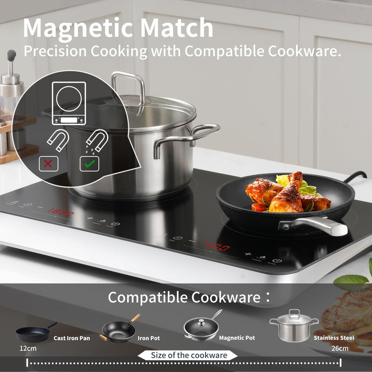 Double Induction Cooktop Burner with Fast Warm