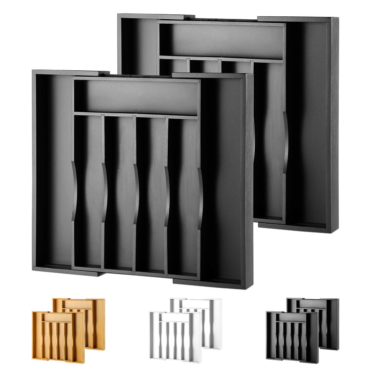 2 Piece Expandable Bamboo Kitchen Drawer Organizer for Cutlery and Utensils (2 Count)