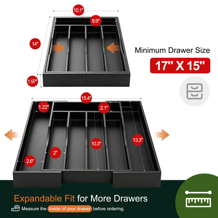 Expandable Bamboo Kitchen Drawer Organizer for Cutlery and Utensils
