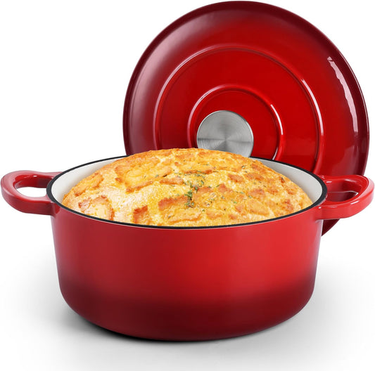 Small 3 Quart Dutch Oven, HaSteeL Round Cast Iron Cooking Pot with Lid, Nonstick Enameled Cookware for Sourdough Bread Baking Roasting Stewing Braising Frying, Heavy Duty & Oven Safe 500℉, Red - Nestoria