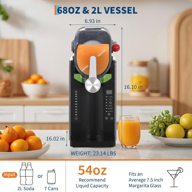 Slushie Machine 68oz, GarveeHome All-in-One Slushy Maker for Home with LED Display & Auto-Clean, No Ice Needed & One-Touch Reservation, 6 Preset Programs for Frozen Margaritas, Ice Cream & Frappés