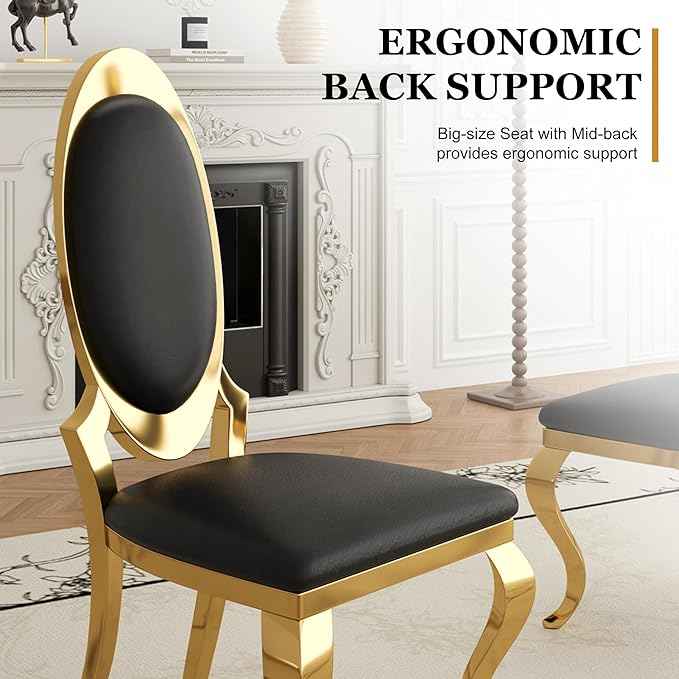Modern Dining Chairs Set of 2, Luxury Faux Leather Upholstered Armless Dining Room Chair with Mirrored Stainless Steel Gold Legs, Mid Century Accent for Wedding Party Banquet Reception, White