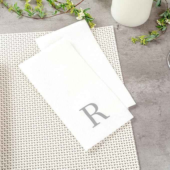 Luxenap 15.8 X 7.9 Inch Linen-Feel Guest Towels, 2000 Lettered Hand Towels - Silver Letter 'R', Sans Serif Font, White Paper Dinner Napkins, airlaid, For Restrooms And Tables - Restaurantware