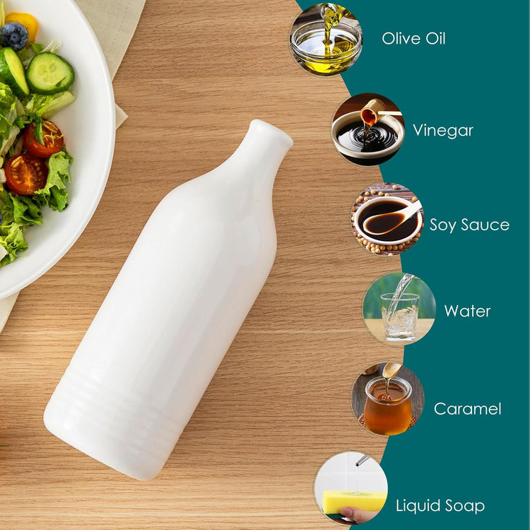 vancasso 20 Oz Ceramic Olive Oil Dispenser Bottle, Bottle Dispenser with Spout and Funnel for Kitchen,Suitable for Oil, Vinegar, Coffee Syrups & Other Liquids, White