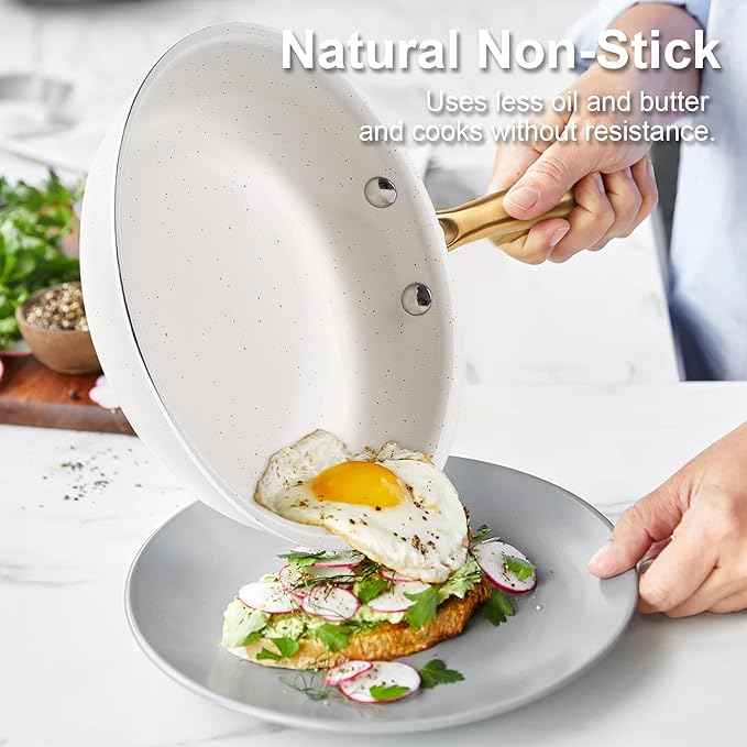 Pots and Pans Set - VONIKI Nonstick Granite Cookware Set, Gold Kitchen Cookware Sets, Non Toxic Cooking Pot Set, PFOA Free, Oven & Dishwasher Safe - Ideal Gift for Home Chefs