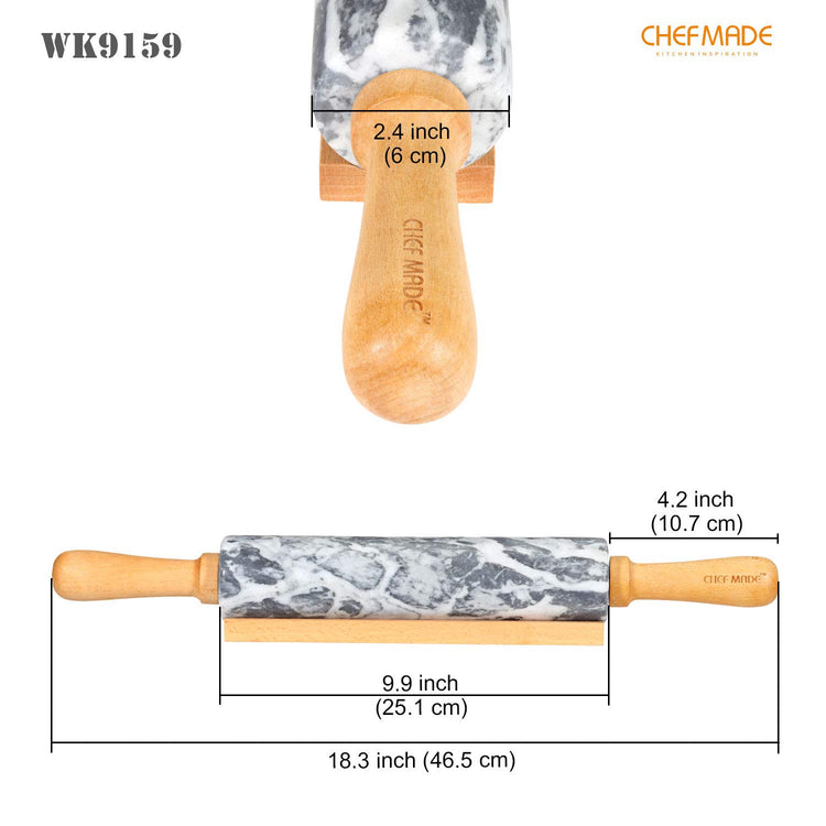 18 Inch Marble Rolling Pin with Wooden Handles and Cradle