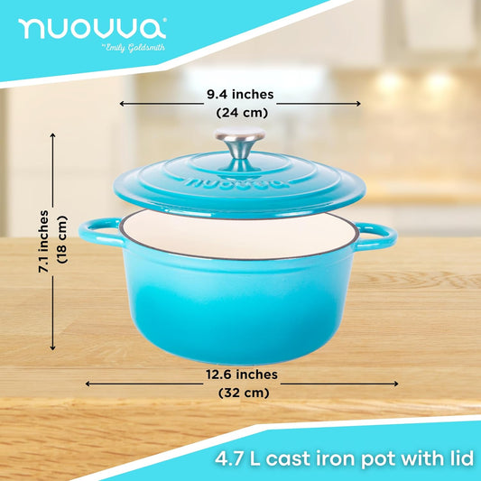Cast Iron Pot with Lid – Non-Stick Ovenproof Enamelled Casserole Pot, Oven Safe up to 500° F – Sturdy Dutch Oven Cookware – Blue, 5-Quart, 24cm – by Nuovva - Nestoria