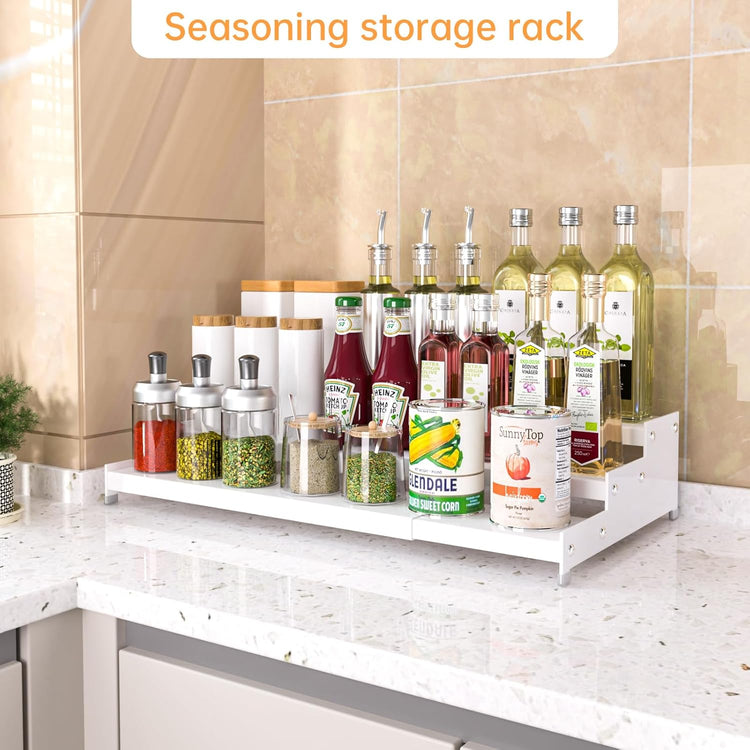 Premium Spice Rack Organizer for Countertops - 3-tier space-saving kitchen organizer for spice jars, oil bottles and utensils 2 Packs White (modern rust-resistant design)
