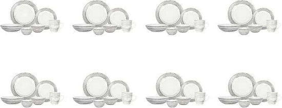 48 Piece Dinnerware Set, Ceramic Plates and Bowls Sets for 8, Microwave and Dishwasher Safe, Handcrafted Tree Bark Series Dish Set, White Birch