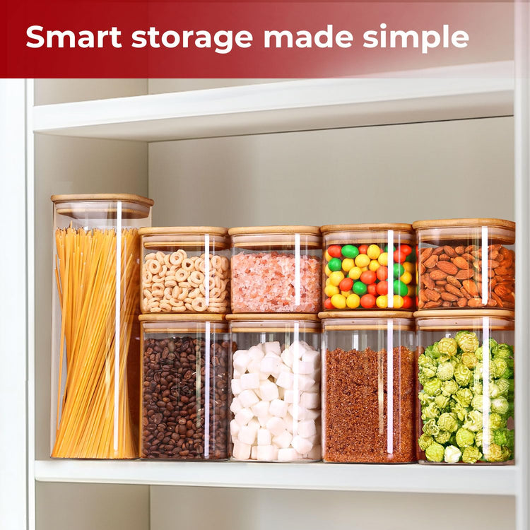 Glass Pantry Storage Containers with Bamboo Lids 1Qt 4 Pack Square (4 Count)