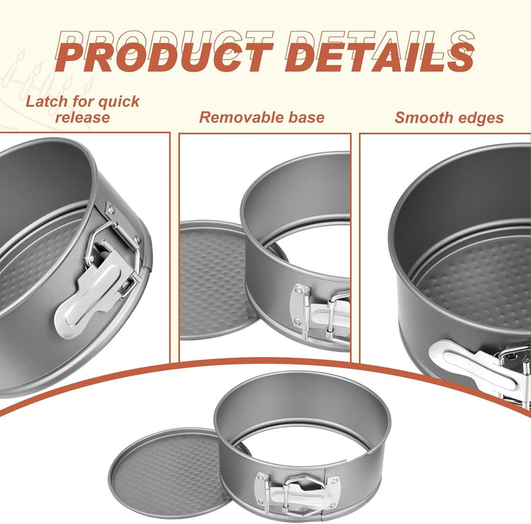 4 Pcs 6 Inch Non Stick Springform Pan with Removable Bottom Carbon Steel Round Springform Cheesecake Pan with Stainless Steel Spring Buckles for Baking Kitchens Restaurant(Gray)