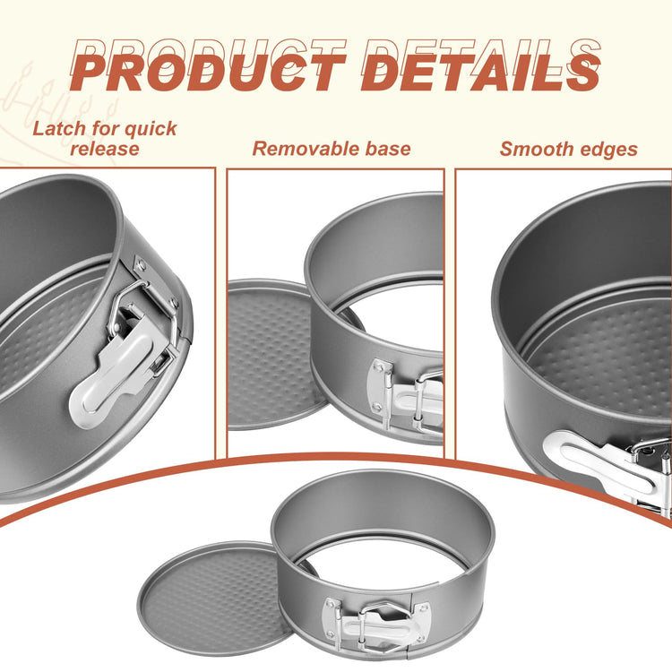 4 Pcs 6 Inch Non Stick Springform Pan with Removable Bottom Carbon Steel Round Springform Cheesecake Pan with Stainless Steel Spring Buckles for Baking Kitchens Restaurant (4 Count)